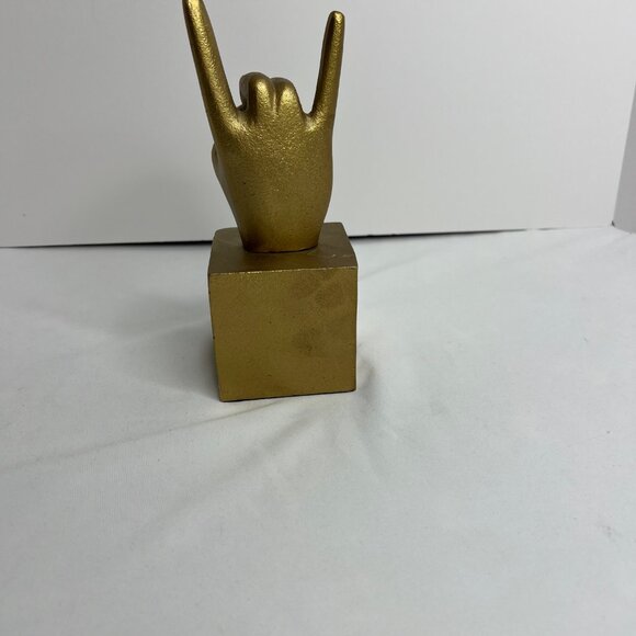 Metal Hand Sculpture Rock On w/Cube Base - Picture 2 of 3